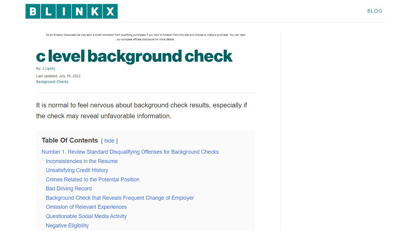 c level background check - Blinkx